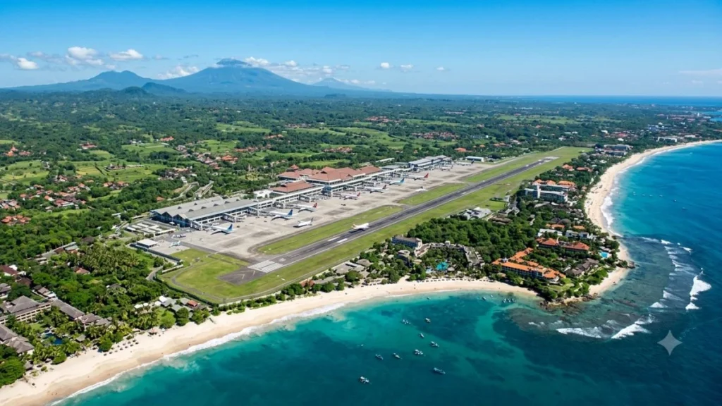 Bali travel advisory 2026 — aerial view of Ngurah Rai International Airport Bali with tropical coastline