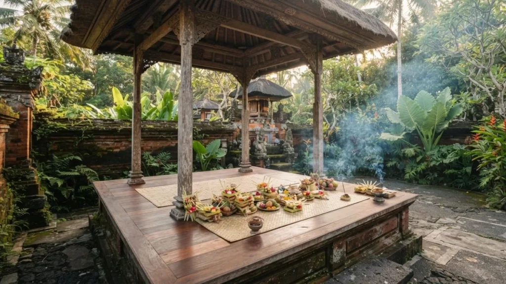 Balian healer Ubud traditional Balinese compound courtyard where healing consultations take place