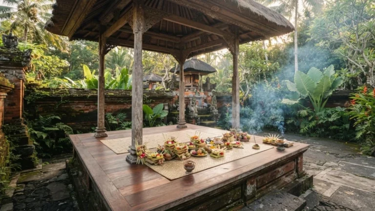Balian healer Ubud traditional Balinese compound courtyard where healing consultations take place