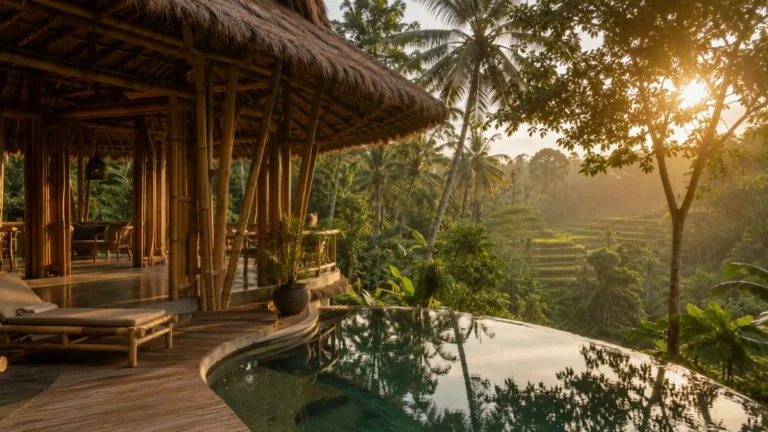 Bamboo eco resort villa in a Ubud jungle valley, an example of eco resorts in Bali