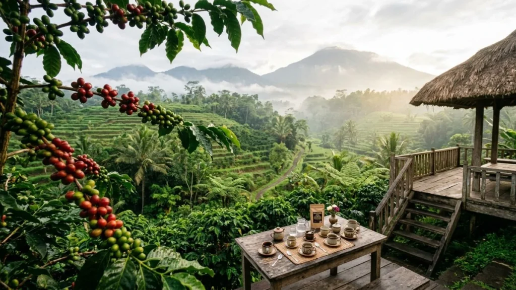 Kopi Luwak Bali coffee plantation terrace with mountain views
