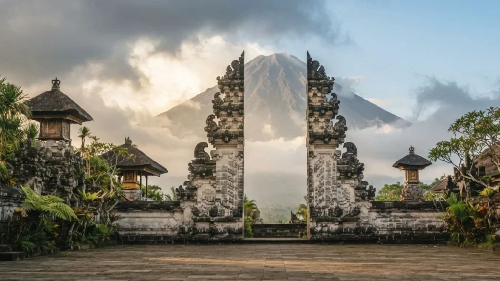 Lempuyang Temple Gates of Heaven stone gate framing Mount Agung