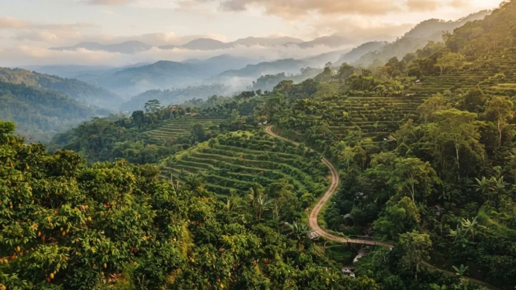 Pupuan cacao village terraces in the hills of west Bali